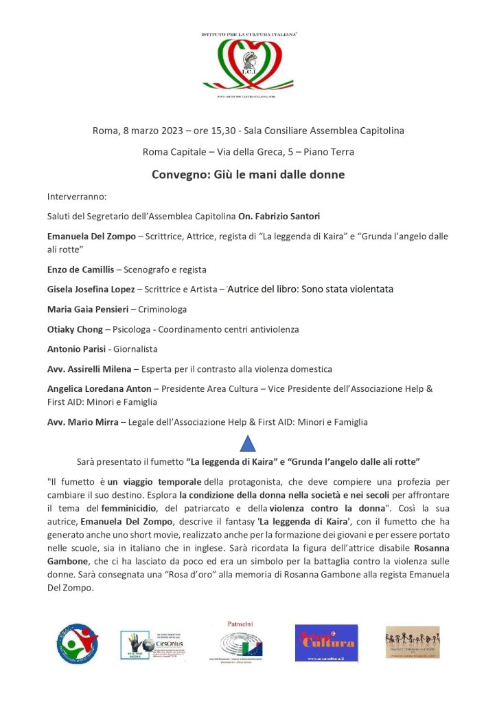 Locandina del convegno «Giù le mani dalle donne», Roma, 8 marzo 2023