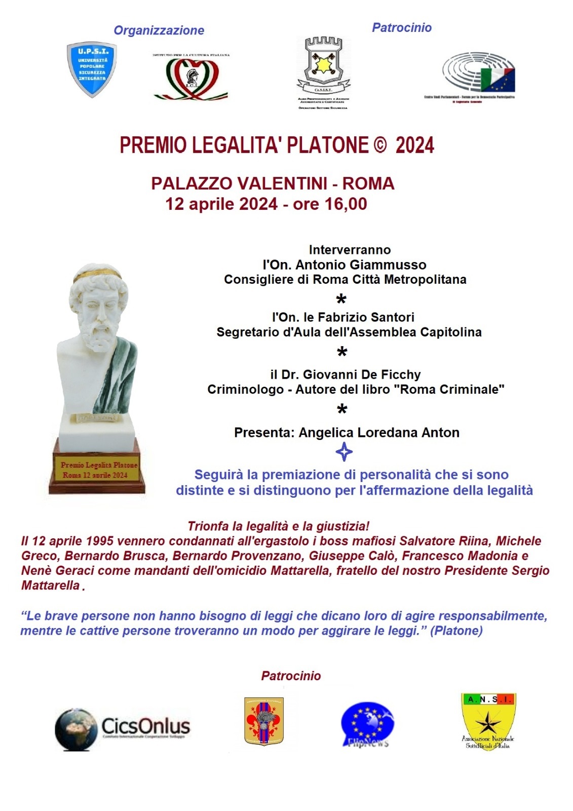 Premio Legalità Platone 2024