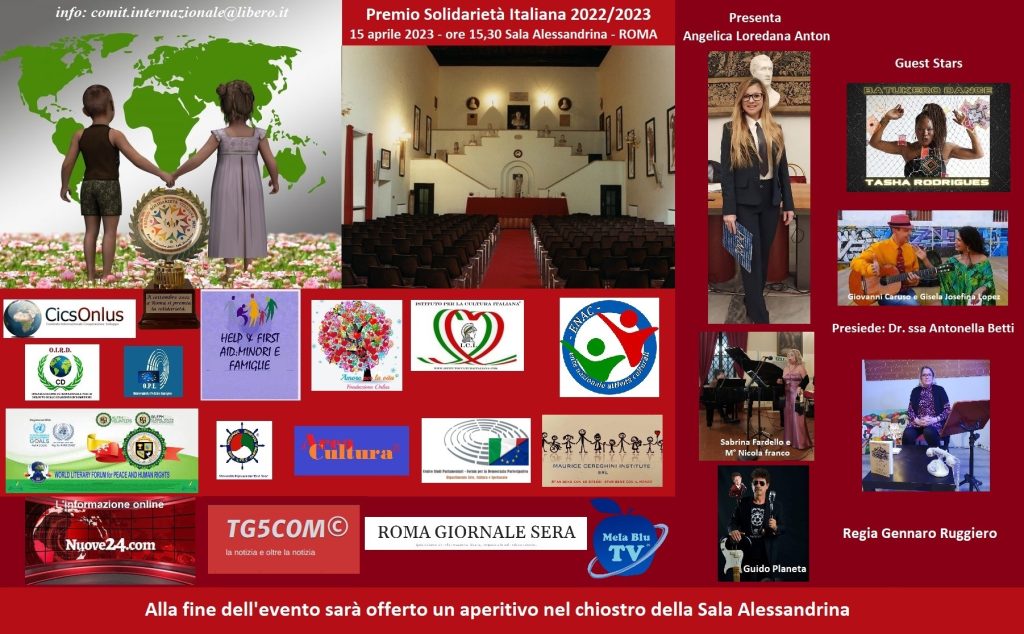 Locandina del Premio Solidarietà Italiana 2022/2023, 15 aprile 2023, Sala Alessandrina, Roma